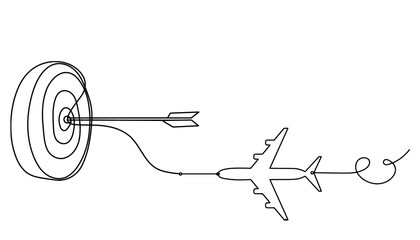 Abstract arrow on target circle with direction as continuous lines drawing on white background. Vector