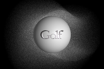 Pelota de golf con texto sobre la bola y fondo con dispersión