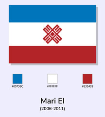 Vector Illustration of Mari El (2006-2011) flag isolated on light blue background. Illustration Mari El flag with Color Codes. As close as possible to the original.