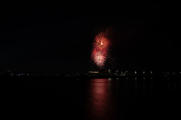Fireworks shoot over Alamitos Bay in Long Beach to celebrate July 4th holiday.