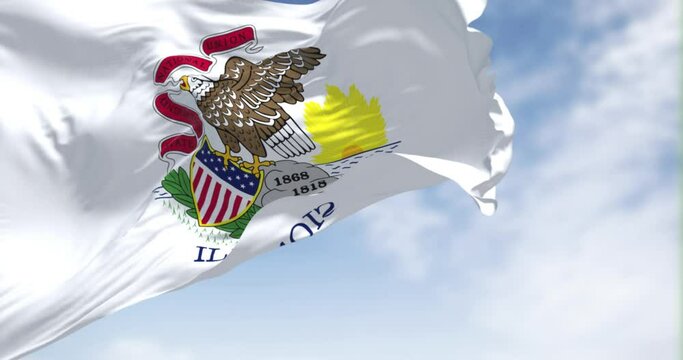 The US state flag of Illinois waving in the wind