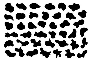 Random black irregular shapes. Set isolated liquid elements. Modern abstract fluid splash.