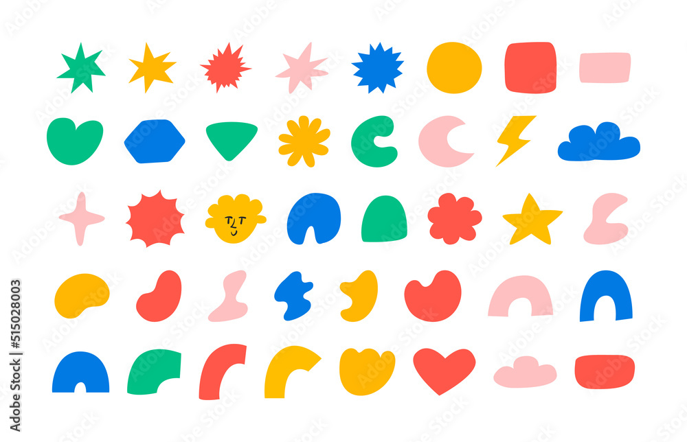 Wall mural set of cute abstract elements in kidcore style. 00s, 90s concept. funny hippie and childish abstract