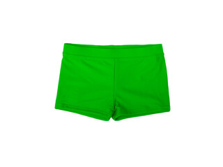 Green swimming trunks for a boy on a white background