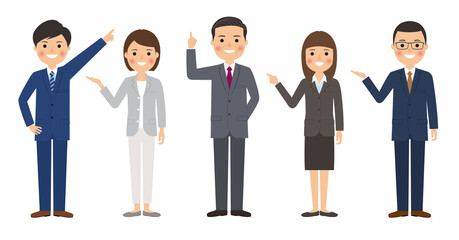 ビジネス チーム 全身 指差しポーズ