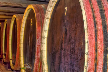 Old wine wooden barrels.