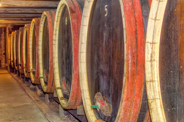 Old wine wooden barrels.