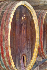 Old wine wooden barrels.