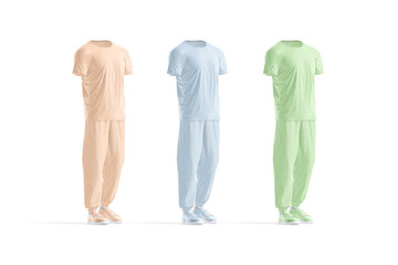 Blank colored sport uniform with t-shirt and sweatpants mockup, isolated