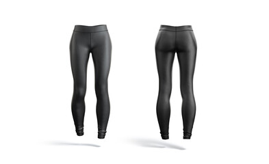 Blank black women sport leggings mockup, front and back view - obrazy, fototapety, plakaty