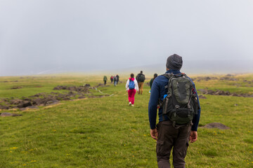 Fototapeta na wymiar Hikers group traveling in the mountain