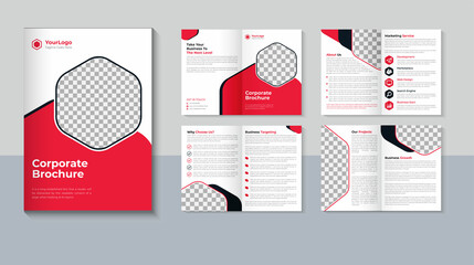 Creative brochure design, Business 8 page brochure template, Corporate brochure design, Modern Company profile, Professional brochure, Flyer, Rad color, layout vector