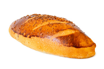 Isolated sweet pastry bun isolated on white background. With sesame seeds and grain