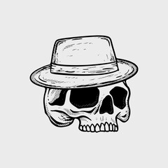 hand drawn skull with hat illustration for tshirt jacket hoodie can be used for stickers etc