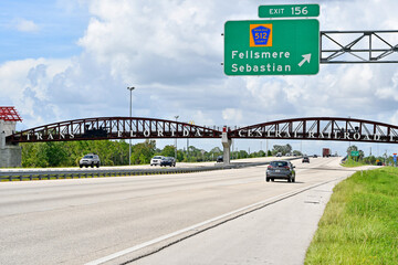 Railroad bridge trail over I-95 highway near Sebastian, Florida in Brevard County