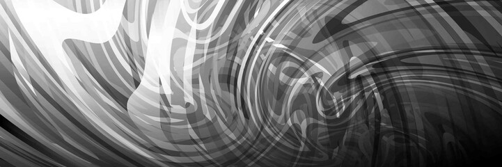 Abstract Aqua Black and White Geometric Pattern with Waves. Striped Spiral Texture. Hypnotic Psychedelic Illusion. Raster. 3D Illustration