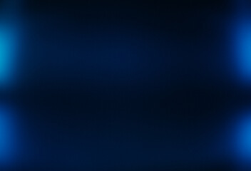 Blur light background. Bokeh neon glow. Cyber illumination. Defocused navy blue color gradient LED flare on dark black futuristic abstract copy space frame.