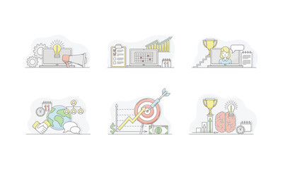 Project start up business strategy. Starting of new project, business planning, successful idea, brainstorming vector illustration