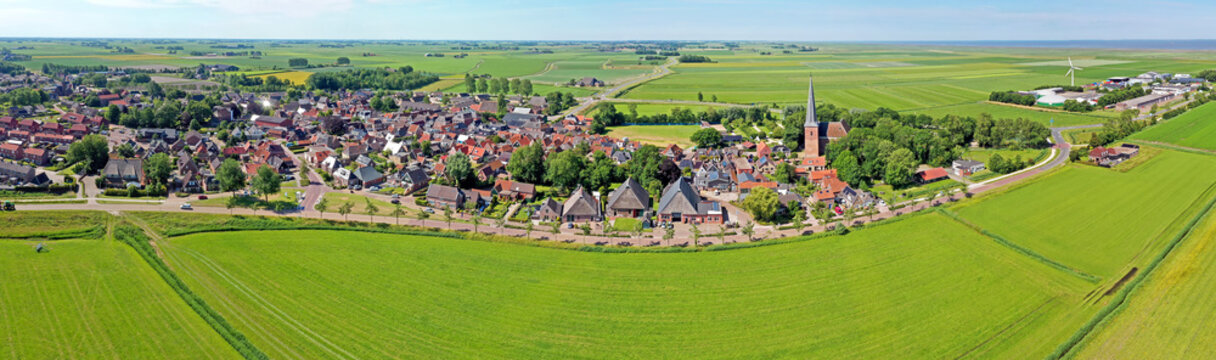 Aerial panorama  from the historical village Holwerd near de Wadden Sea in Friesland the Netherlands
