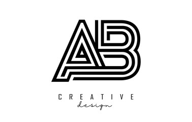 Outline AB a b letter logo with united lines. Letters A and B with geometric and lines typography.