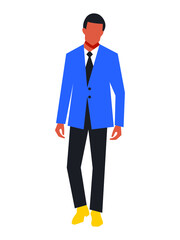 Businessman in a business suit isolated on a white background. Stylish young brunette in a tie and blue jacket. Vector.