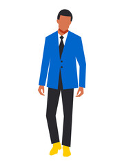 Businessman in a business suit isolated on a white background. Stylish young brunette in a tie and blue jacket. 