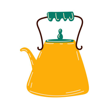 Teapot isolated on white background. Utensils for making tea, coffee and herbal drinks. Simple vector editable doodle illustration