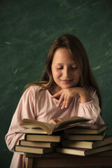 girl posing education with books