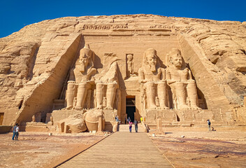 Abu Simbel, a rock in Nubia, two ancient Egyptian temples, the time of Ramses II - obrazy, fototapety, plakaty