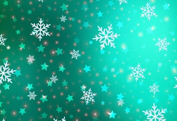 Light Green vector texture with colored snowflakes, stars.