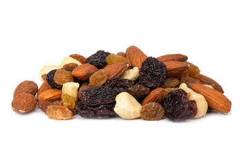 Assorted fruit nuts dried mix isolated on the white background