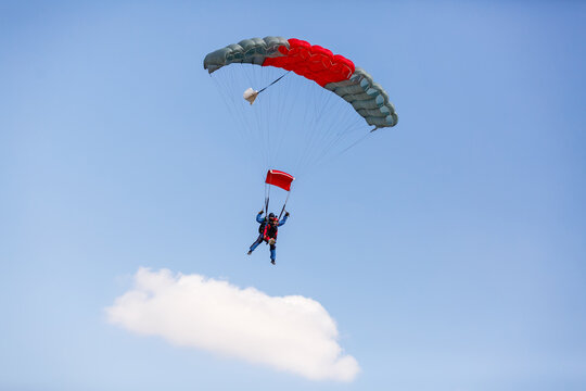 Skydiver flies through the air