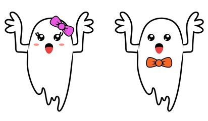 Cute Ghosts illustration, Little Ghost with Bow, Boy & Girl Ghost vector