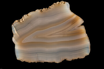 slice of a polished agate stone on a black background