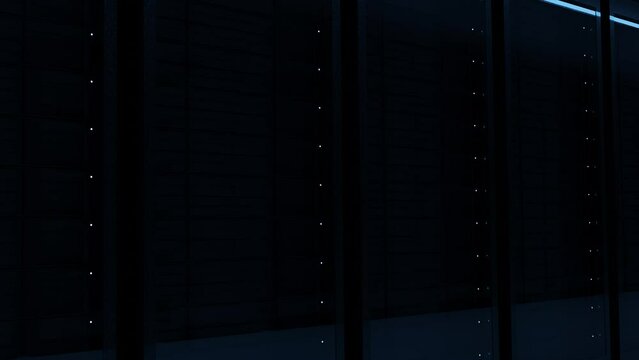 Data center server room panning shot