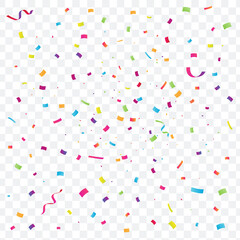 Festive background with colorful falling confetti, vector illustration