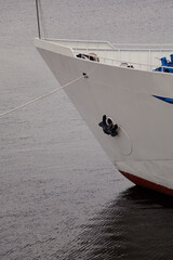 White motor ship stands on water surface © glebchik