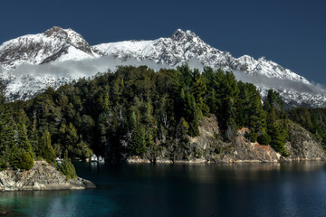 Fototapeta na wymiar Landscape with snowed mountains and lakes