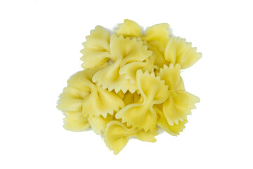 Frech farfalle noodle cooked isolated on white background top view