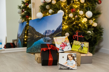 photo canvas near the christmas tree as a gift
