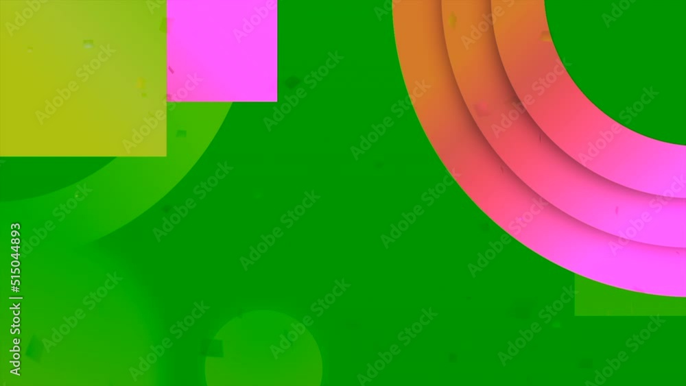 Poster green and blue background with multicolored geometric shapes. motion.multicolored ovals and rectangl