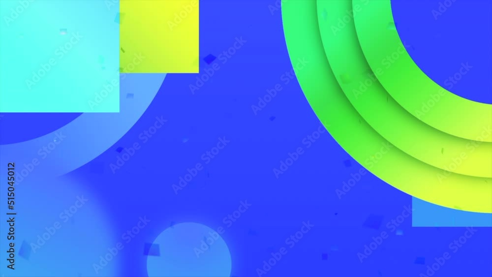 Poster green and blue background with multicolored geometric shapes. motion.multicolored ovals and rectangl