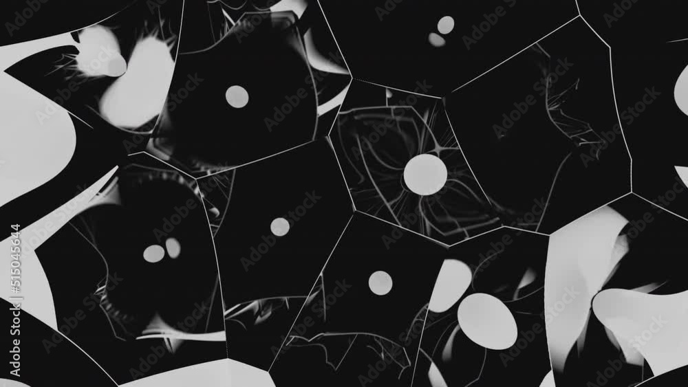 Poster black background. design.a view of mirrors in animation that change position and large white 3d circ