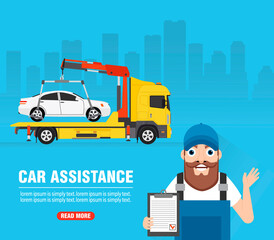 Car service. Car assistance concept design flat banner