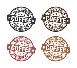 Fototapeta premium Coffee stamp set. Round grunge vintage coffee sign