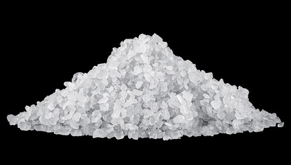 Pile of sea salt on a black background. Crystals of white sea salt. - obrazy, fototapety, plakaty