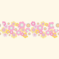 Yellow and pink floral border seamless pattern