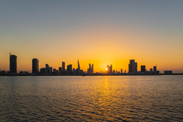 city skyline at sunset, Manama, Bahrain