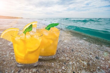 Tasty trendy alcoholic cocktail with rum, liqueur, syrup, lime juice, mint and crushed ice.