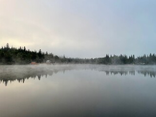 Mist on the lake, Domaine lausanne Quebec, Heavy Fog